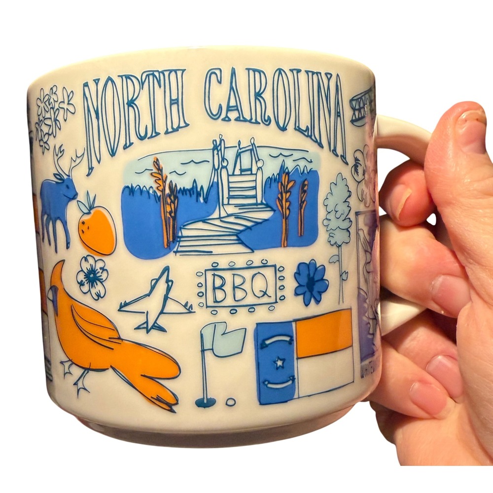 Starbucks Mug North Carolina 14oz White Blue Been There Series Mug